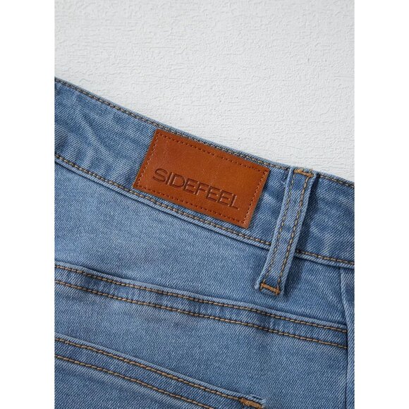 Women's Wide Leg High Waisted Denim Jeans Raw Hem Plus Size Blue - Picture 8 of 8